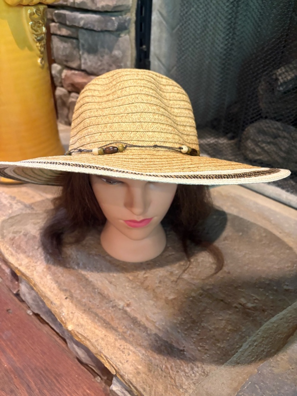 Panama Jack Straw Sun Hat with Bead Trim - Natural